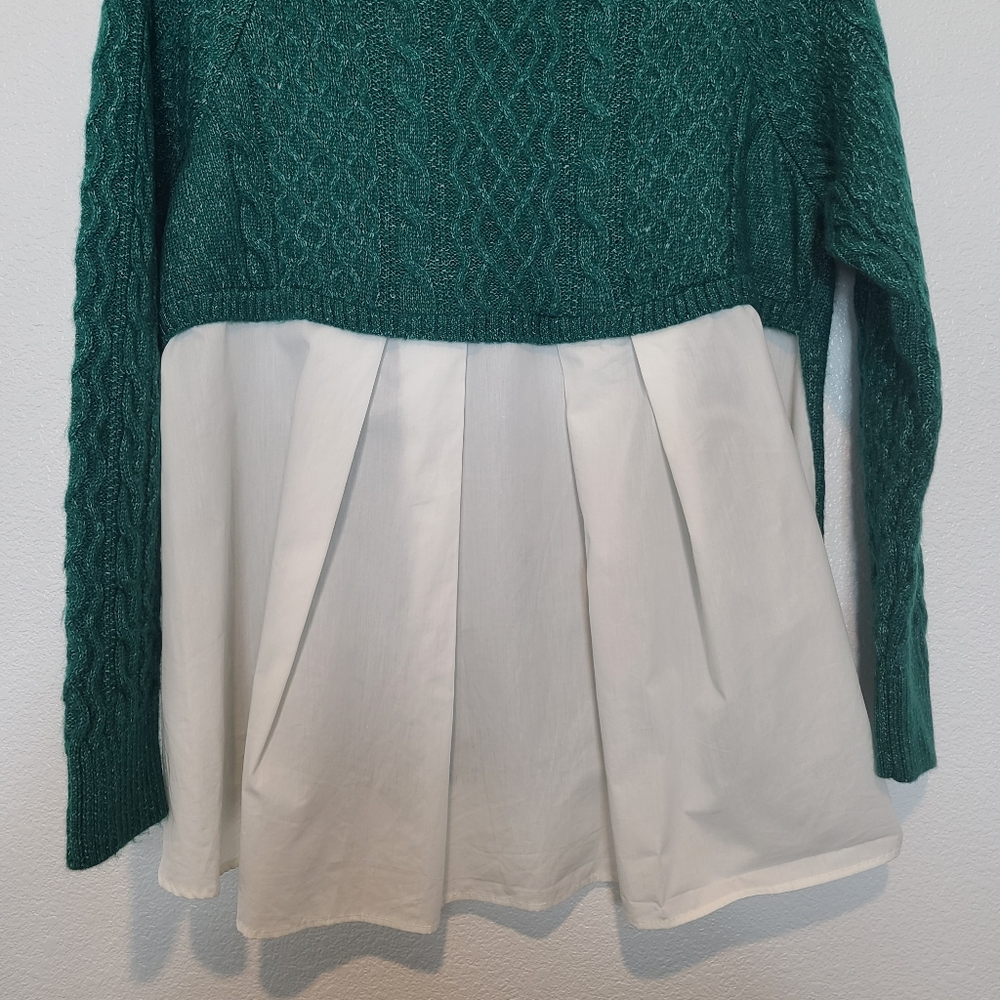 Anthropologie Green Cableknit Turtleneck Sweater Mixed Media Size Small - Picture 11 of 11